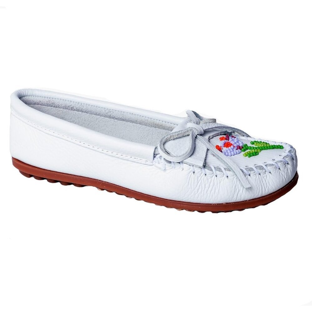 Women's White Floral Embroidery Flower Design Leather Upper Slipper Boot